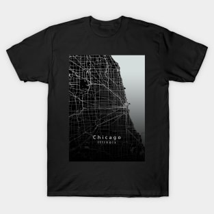 Chicago Illinois City Map dark T-Shirt